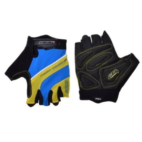 Rękawice rowerowe żółto niebieskie bez palców m