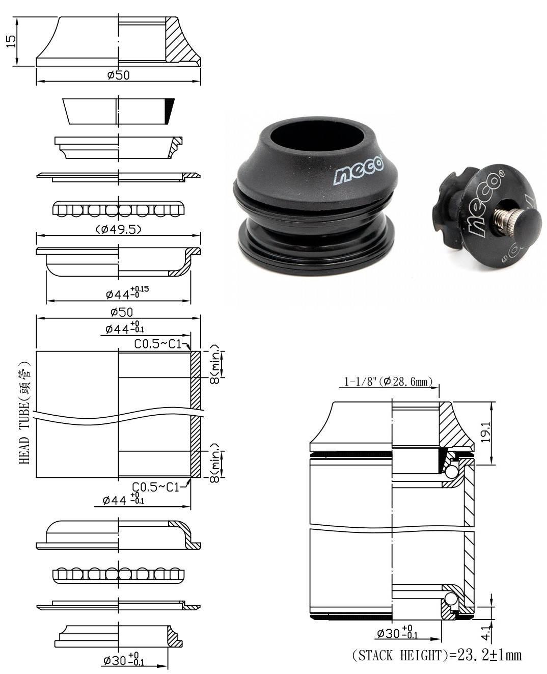 Stery Półzint1-1/8" 44/44 Neco H115Mp Bk