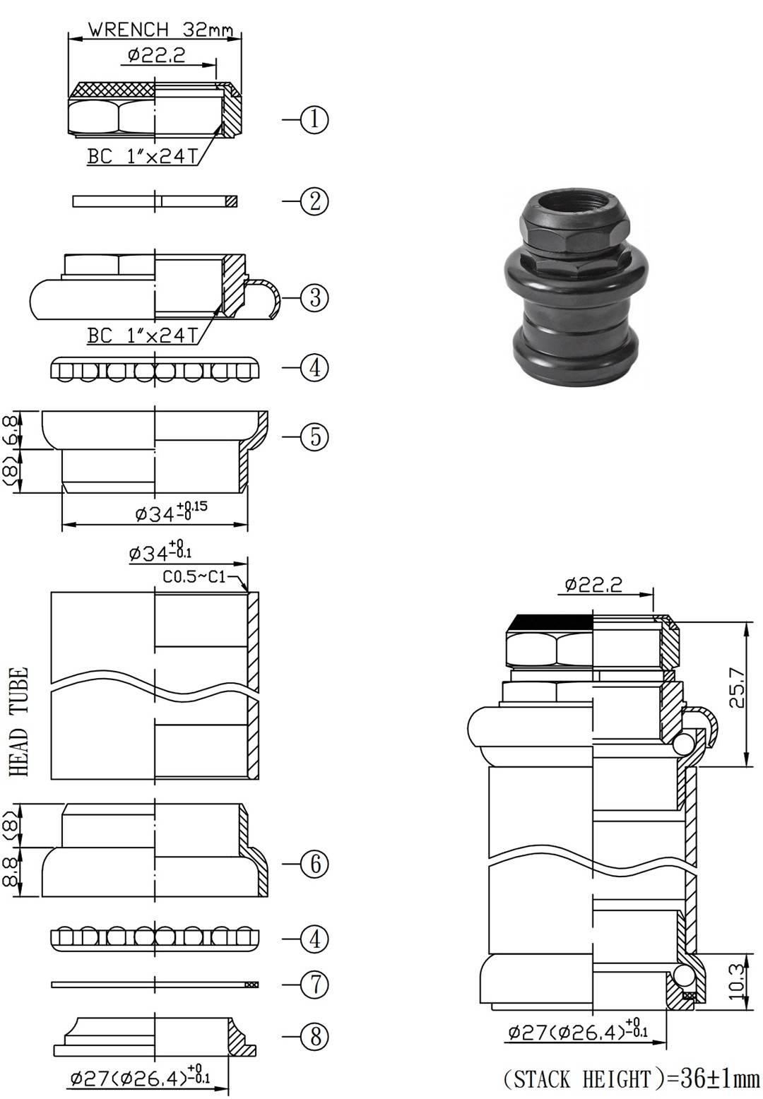 Stery Redukcyjne 1-1/8" Na 1" Neco H834Sw Bk