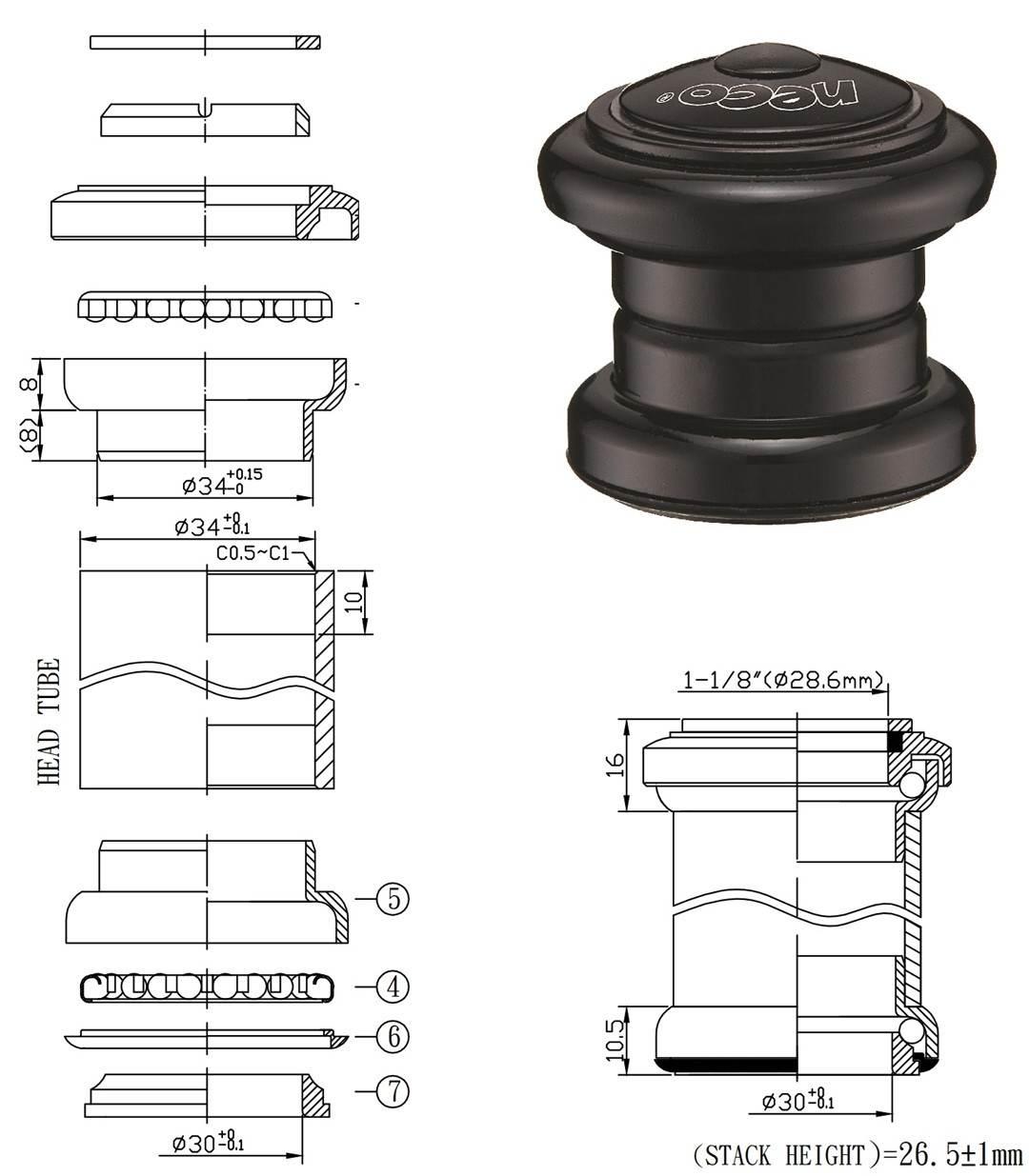 Stery Ahead 1-1/8" 34X30 Stal Neco H845 Bk