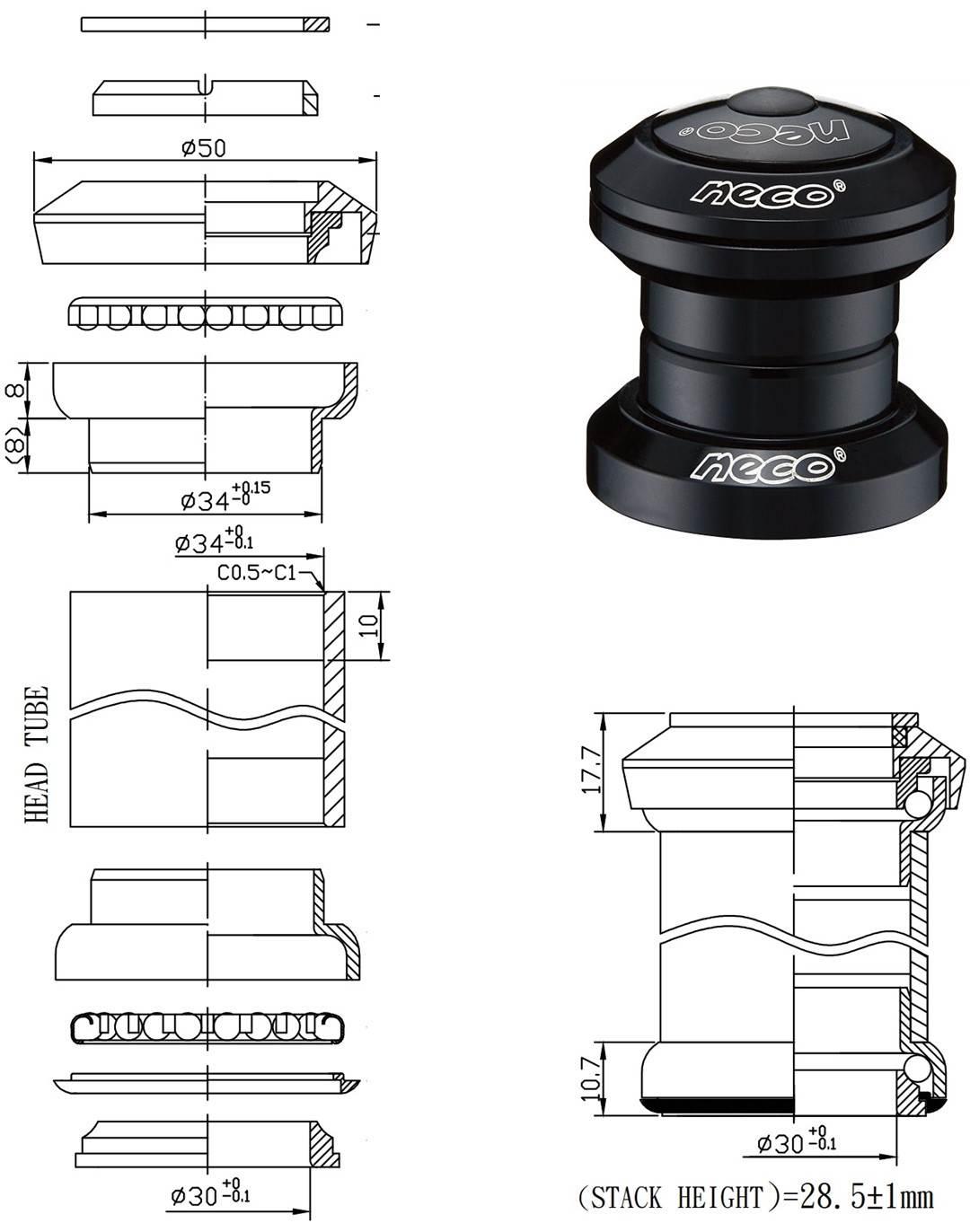 Stery Ahead 1-1/8" 34X30 Al/Stal Neco H867E Bk