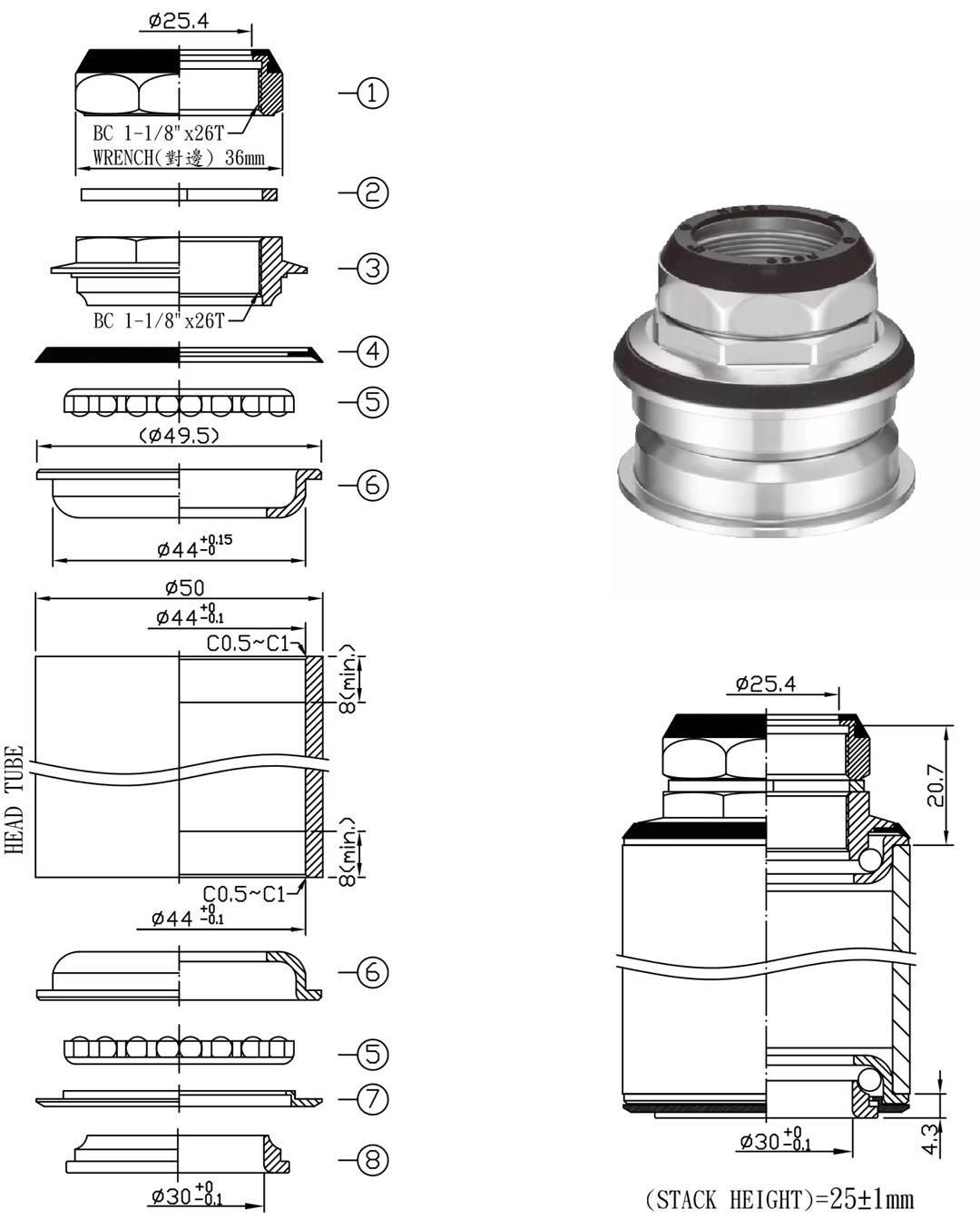 Stery Skręcane Półzint1-1/8" Neco H128N Sl