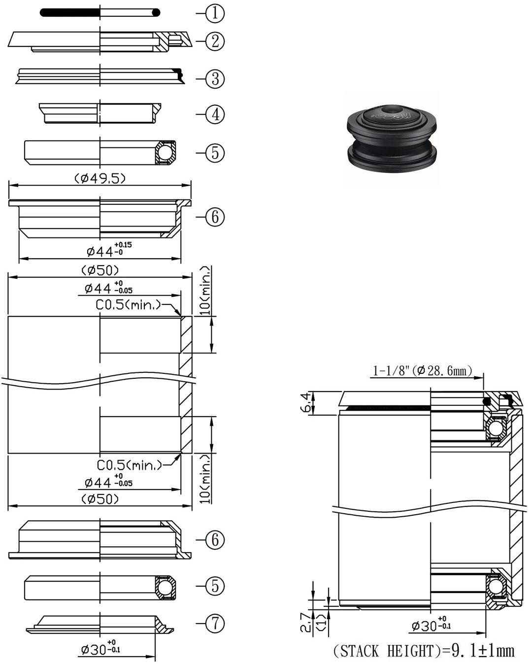 Stery Półzint1-1/8" 44/50 Neco H396 Bk | ST 396BK