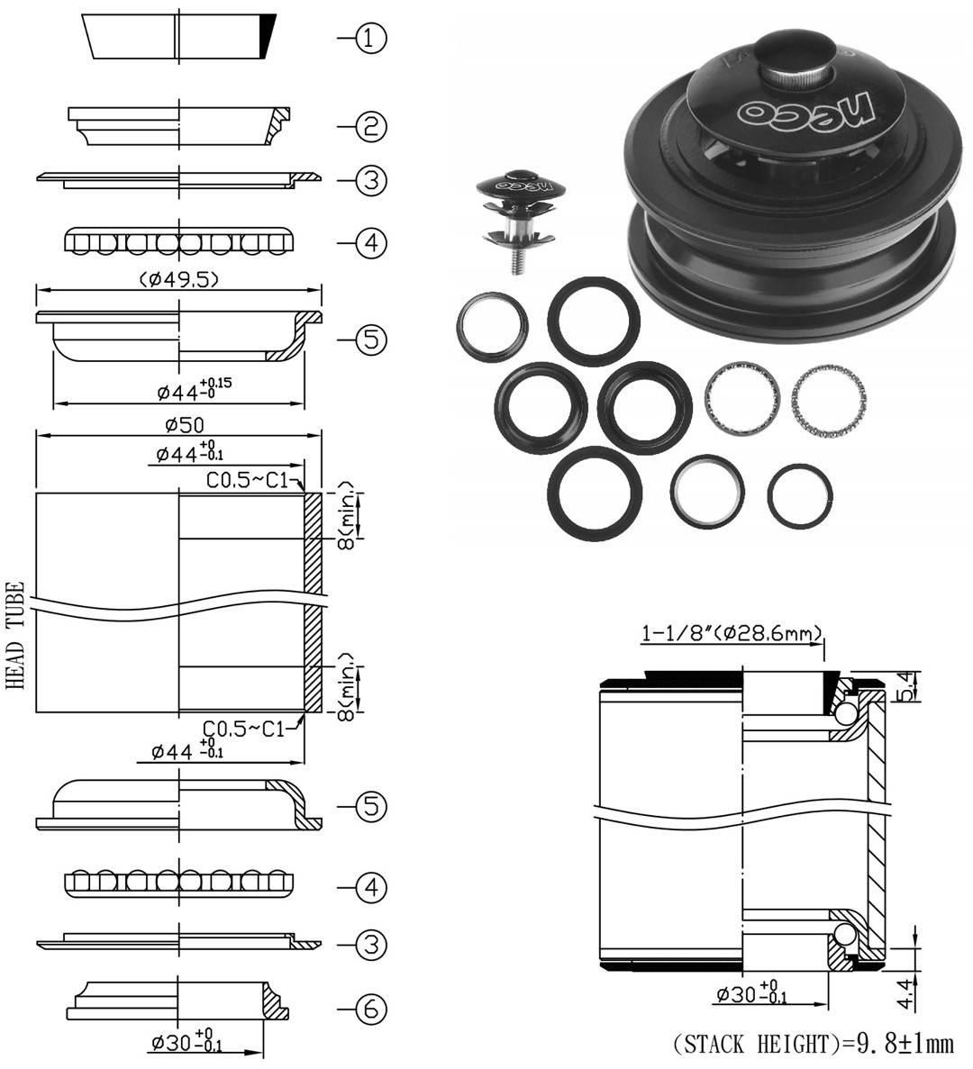 Stery Półzint1-1/8" 44/50 Neco H115 Bk | ST 115 BK