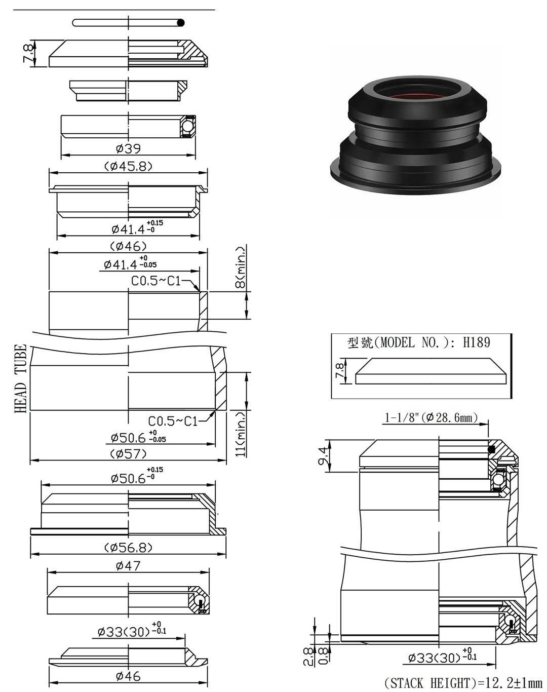 Stery Półzint1-1/8" 41,4/50,6 Neco H189 Bk