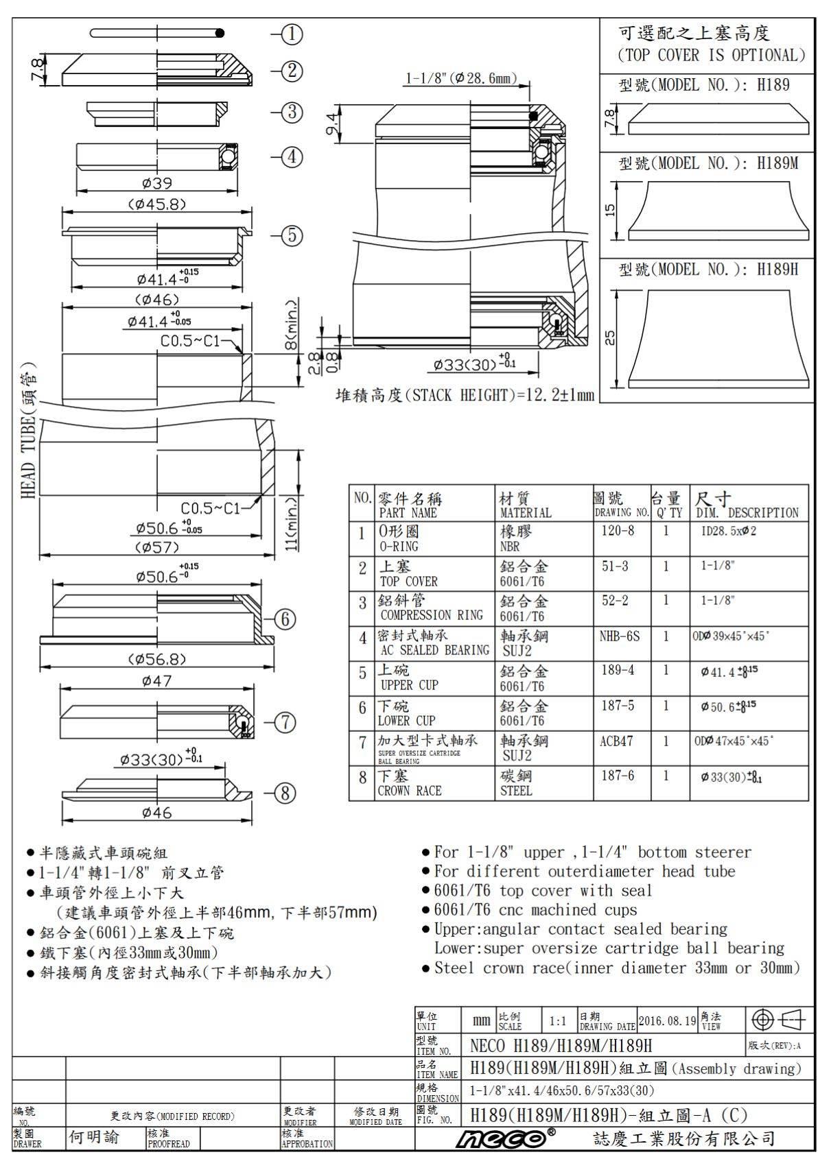 Stery Półzint1-1/8" 41,4/50,6 Neco H189 Bk - zdjęcie 3