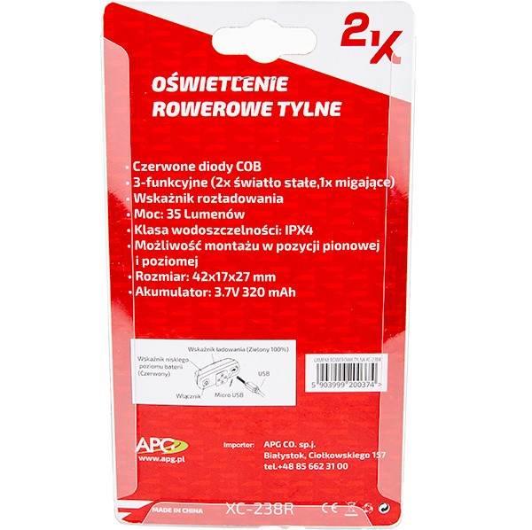 Lampka Tylna Usb 35Lm 2K Xc-238R | LATA XC238R - zdjęcie 2