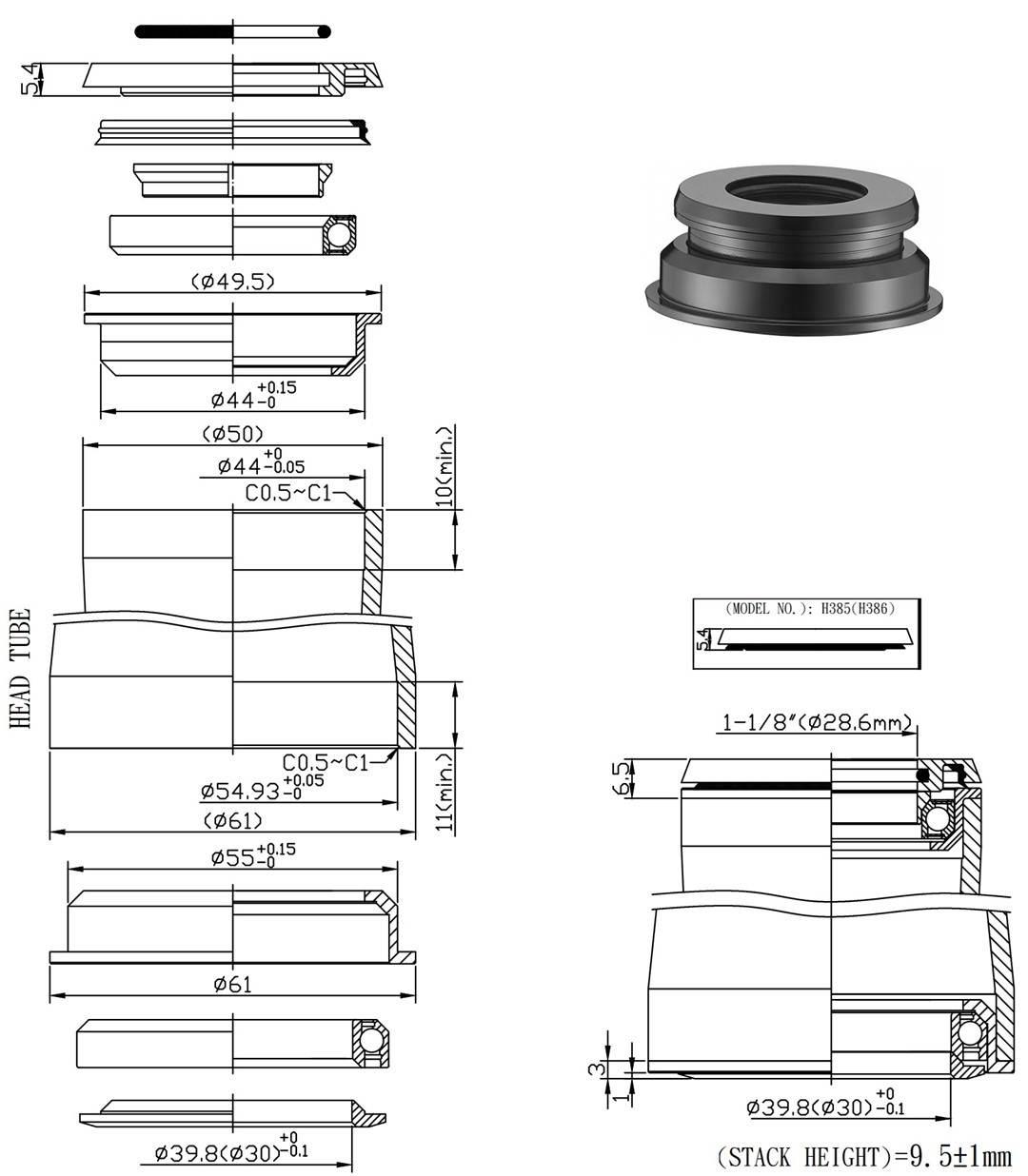 Stery Półzint1.5"-1-1/8" 44/55 Neco H385 Bk