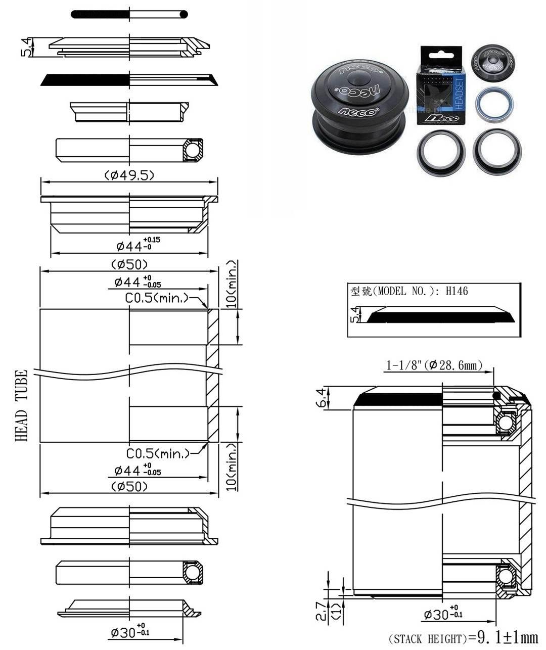 Stery Półzint1-1/8" 44/44 Neco H146 Bk | ST 146BK
