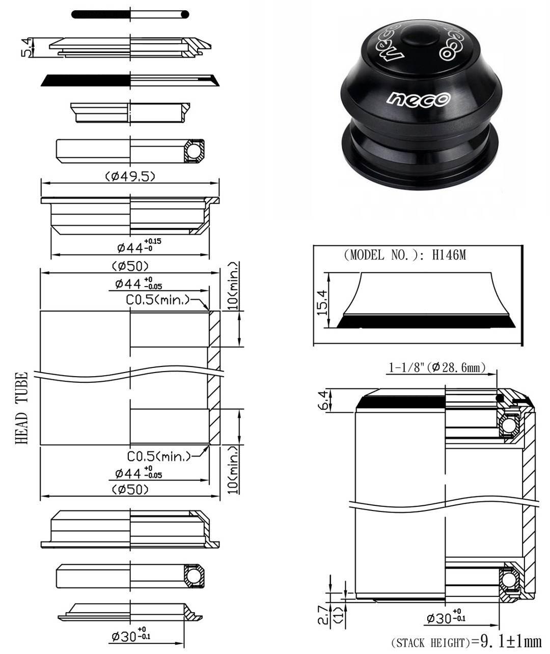 Stery Półzint1-1/8" 44/50 Neco H146M Bk | ST 146MBK