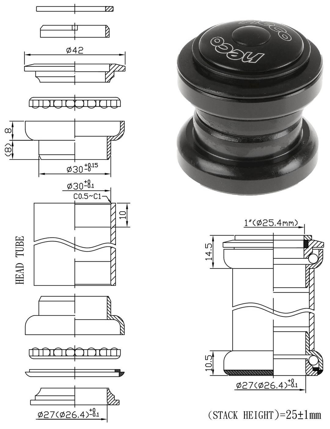 Stery Ahead 1" 30X26.4 Stal Neco H626Sw Bk