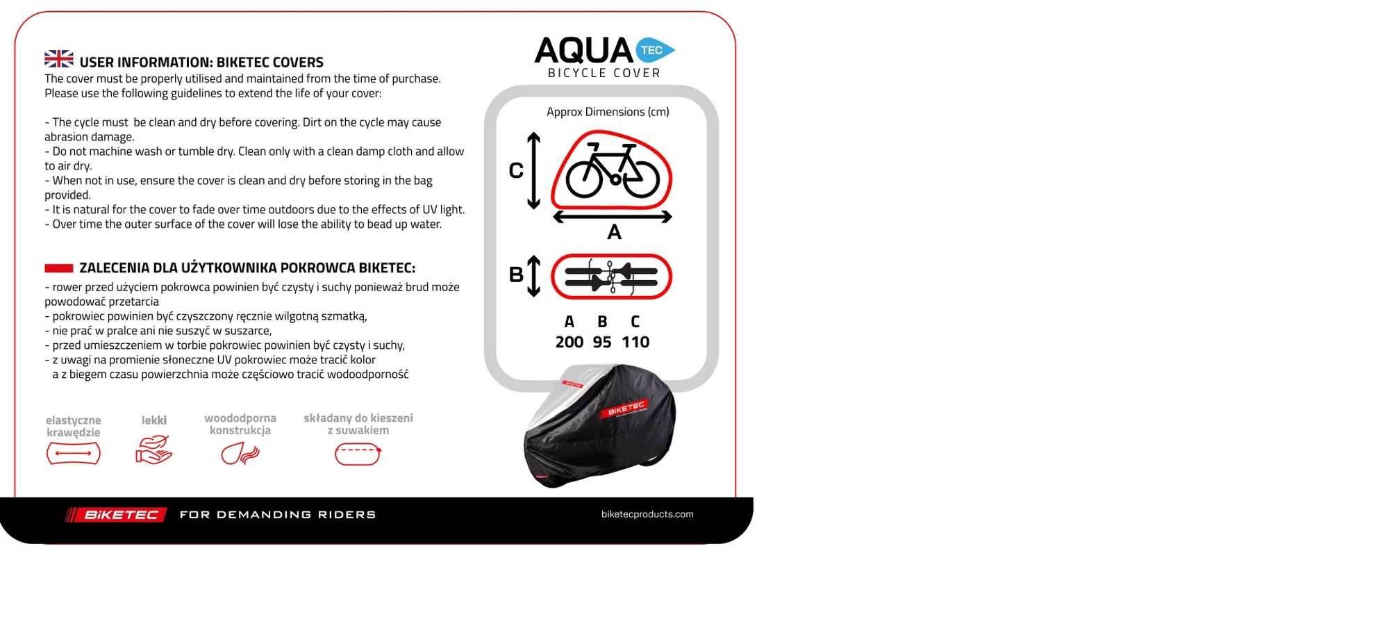 Biketec Pokrowiec Wodoodporny Aquatec Na Dwa Rowery Kolor Czarny/Szary Rozm - zdjęcie 2