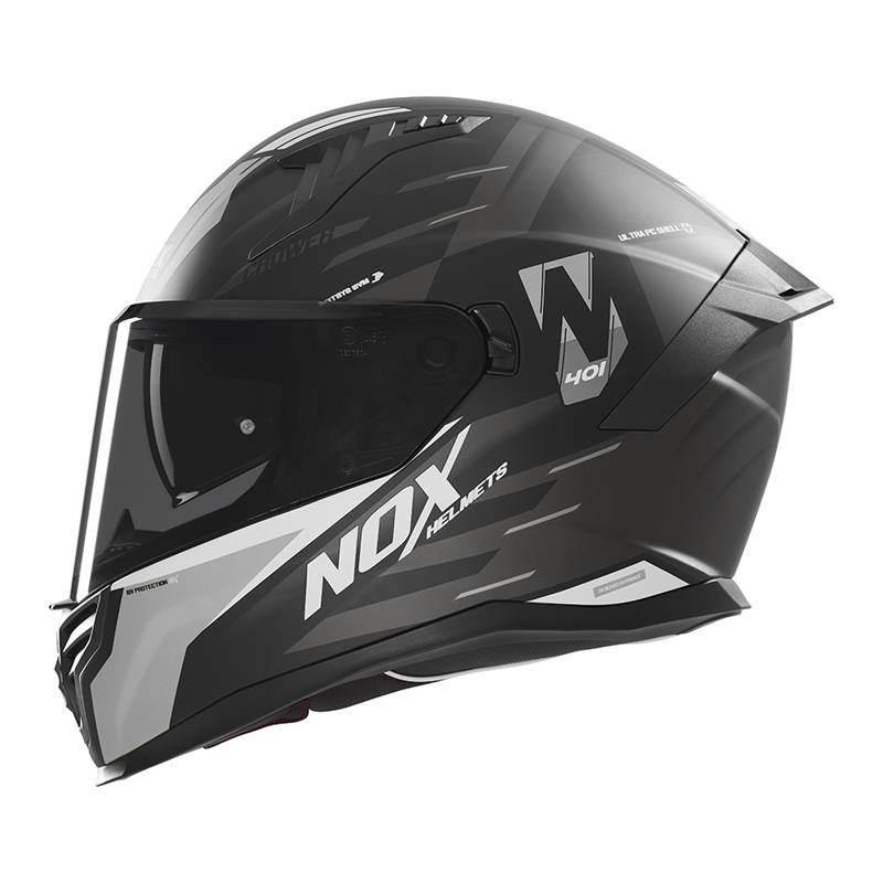 Nox Kask Integralny Full Face Z Blendą N401 Crower Kolor Czarny/Srebrny Mat