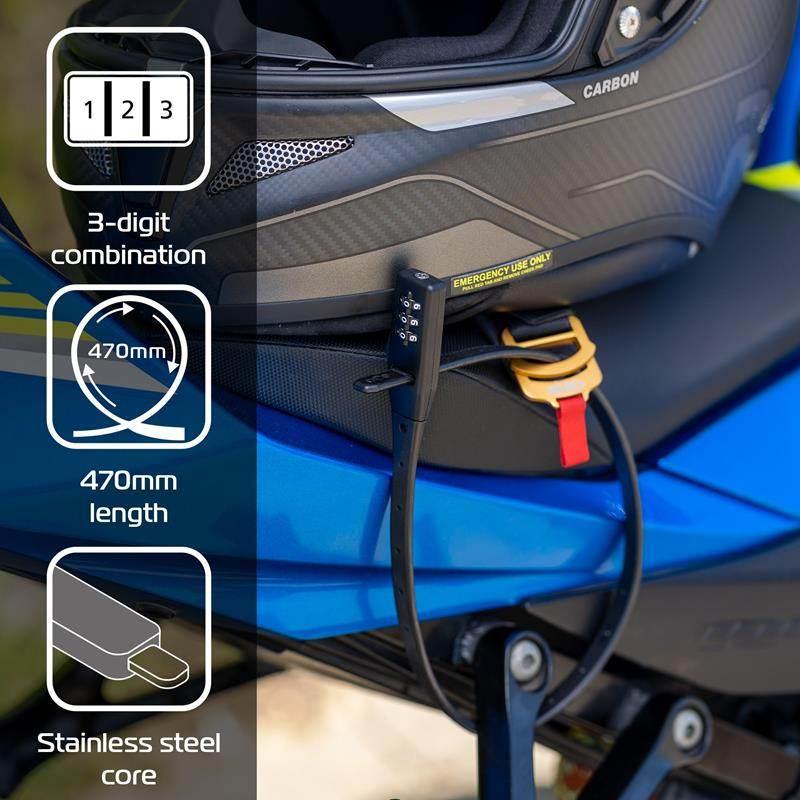 Oxford Zabezpieczenie Antykradzieżowe Combi Do Kasku, Roweru Itd. Kolor Cza