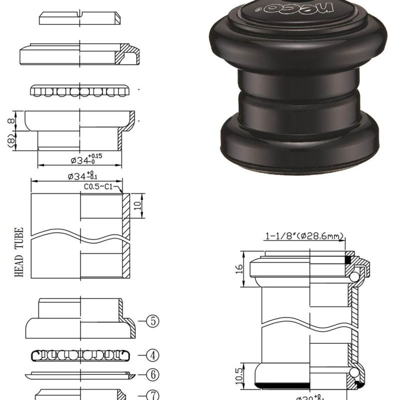 Stery Ahead 1-1/8" / 34X30 / Stal / Neco H845 Bk