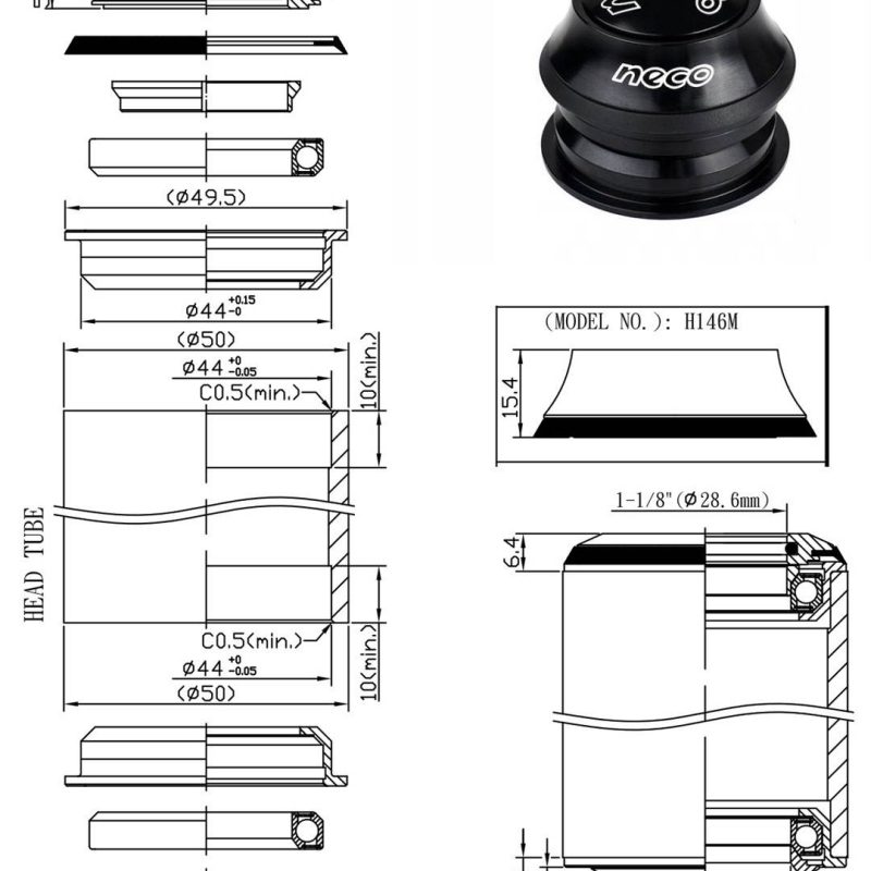 Stery Półzint. 1-1/8" / 44/50 / Neco H146M / Bk